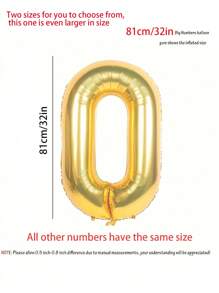 1 个 16/32 英寸金色数字 0-9 铝箔气球，适用于生日派对装饰、氦气充气气球、新娘送礼会、周年派对、婚礼、摄影道具、室内外装饰， - 金色 - 查看 5