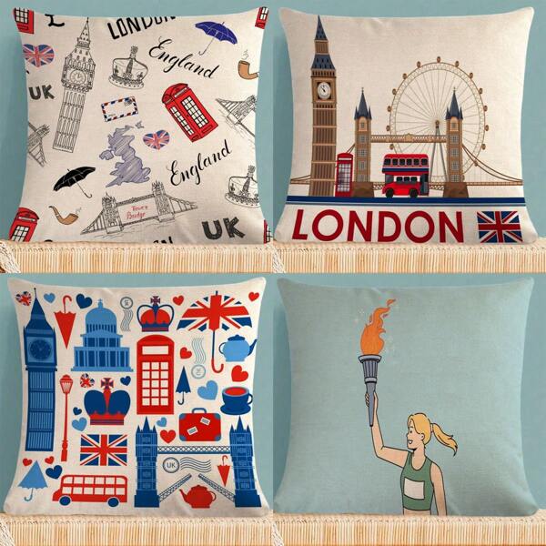 1 pezzo Copricuscino stampato in 3D Torcia del Big Ben di Londra, monofacciale, con 3 opzioni di dimensioni adatte come decorazioni per divano o tatami (nucleo del cuscino non incluso)