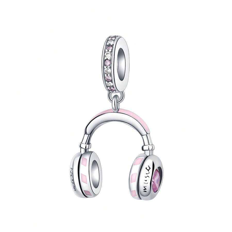 Silver Plated Charm Pink Headphones Pink Series Charm Bead Is Suitable For Diy Female Bracelet  Pendants