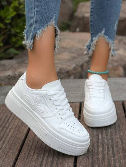 Women's Casual Breathable Thick-Sole Platform Shoes With Increased Height, 2024 Spring/Autumn New Student White Sneakers (Size 35-40)
