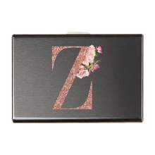 1 件超薄卡片盒玫瑰金首字母名称 A 到 Z 图案钱包 ID 银行 Malist 薄铝金属钱包银行卡盒钱包男士金属 S 收纳盒卡夹钱包名片夹信用卡夹女士男士迷你钱包卡片钱包射频识别钱包 - 黑色 - 查看 15