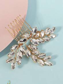 1 pente de cabelo elegante para noivas com pente lateral de strass para casamento, festa, baile de formatura, acessórios reais para o Dia dos Namorados. - Ouro - Ver 4