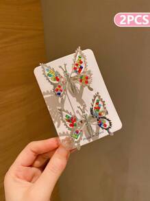 2pcs Colored Bow Knot Hair Clips, Suitable For Daily Use