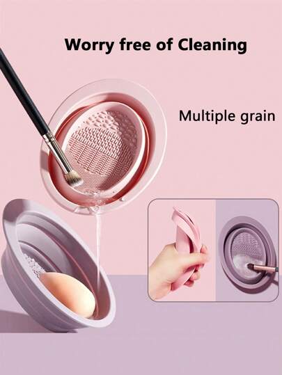 1pc Foldable Silicone Wash Brush Bowl/Makeup Brush/Cosmetic Egg Cleaner, Portable Multipurpose Women Easy Cleaning Pad