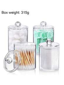 4 件装清洁棉签架分配器塑料药瓶套装方形浴室收纳盒牙线棒容器浴室罐梳妆台化妆品收纳盒带盖适用于圆形垫子储存 - 彩色 - 查看 2