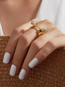 1 件 18K 镀金华丽风格不锈钢方晶锆石线元素戒指女士珠宝婚礼派对约会礼物 - 線條寬面 - 查看 20