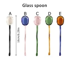 1 pièce Cuillère en verre à vagues colorées pour usage domestique, pour le café, le lait, le jus, les desserts ; cuillère à remuer en verre créative, cuisine, cadeau de Noël