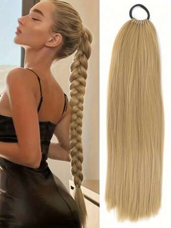 24 tums syntetisk hästsvansförlängningar gummibandshår flätad hästsvans peruk svart blond brun frisyr för kvinnor