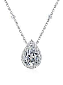 1pc Simple Classic Water Drop Cubic Zirconia 925 Sterling Silver Pendant Necklace For Women Anniversary Promise Jewelry Gifts Wedding Engagement Bridal Jewelry - Water Drop - View 12