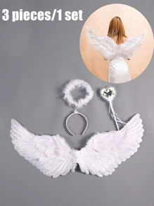 3 件/套人造羽毛白色天使和黑色天使翅膀、头带和魔杖角色扮演道具套装，适合舞台表演、时尚摄影和装扮派对，男女通用万圣节天使光环舞会 - 彩色 - 查看 11