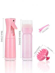 6入組洗髮護髮套裝，包括噴霧式連續噴霧瓶（200ml）、矽膠頭皮按摩器、洗髮刷、根梳塗抹瓶、帶夾子的頭皮按摩洗髮刷、劑量標記的染髮塗抹瓶