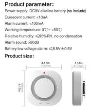 Tuya Smart Life WiFi火災/煙霧報警器家庭客廳兒童房屋廚房煙霧探測器85DB聲音報警傳感器商店消防檢查，不含9V電池 - WIFI 煙感警報器 - 查看 9
