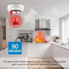 Tuya Smart Life WiFi火災/煙霧報警器家庭客廳兒童房屋廚房煙霧探測器85DB聲音報警傳感器商店消防檢查，不含9V電池 - WIFI 煙感警報器 - 查看 6