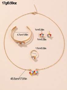 5入組少女菊花設計油滴耳環、戒指、項鍊、手環和髮夾珠寶套裝