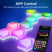 SUIDHOME 智能 LED 六角形壁灯、六角形灯板、智能应用 Wi-Fi 和语音控制 RGBIC 家居装饰创意灯带音乐同步，可与 Alexa Assistant DIY 六角形灯配合使用，适用于游戏室、客厅、卧室派对装饰，3 件装、6 件装、10 件装、12 件装、15 件装、20 件装 - RGB彩光 - 查看 7