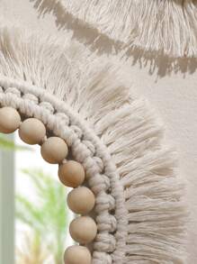 1pc Handmade Woven Boho Style Round Wall Mirror, Decorated With White Wooden Beads And Tassels, Wall Decor, Boho Style Wall Decor, Artisanal Design, High-Quality Wall Decoration, Acrylic Boho Mirror, Suitable For Room, Living Room, Kids Room - Beaded - View 12