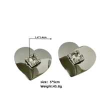 1 对欧美风格金属抛光心形耳环，带水钻装饰，法式复古女士花式耳环，个性化和夸张，耳钉 - 單顆水鑽 - 查看 11