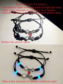 ATLVXJL Bộ 2 vòng tay PU màu đen phát sáng hình nhân vật hoạt hình và trái tim đỏ, quà tặng lễ hội cho phái nữ, quà tặng ngày Valentine. - Nhiều màu - Xem 3