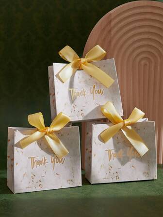 10/20 件大理石设计礼品袋，优质纸质礼品盒，配金色“谢谢”缎带蝴蝶结，适用于婴儿洗礼、巧克力包装、圣诞节、婚礼等场合