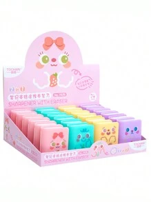 2-In-1 Cartoon Pattern Eraser Set With Cute And Portable Standard Pencil Sharpener, Set Of 4 For Students - Multicolor - View 1