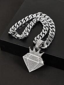 1 pieza Collar de colgante de corona de estilo Hip-Hop con piedras de diamante de imitación para hombres, mujeres, regalo para amigos y familiares - corona de diamantes - Ver 13