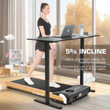 FUNMILY Walking Pad With Incline, Wooden Frame Under Desk Treadmill With Smart App & Remote Controlled, Walking Pad Treadmill 300 Lb Capacity, Portable Treadmill With LED Touchscreen For Home Office - Black - View 5