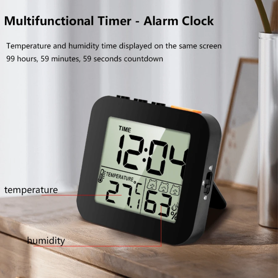 1 pieza Reloj despertador portátil LED multifuncional con temporizador, pantalla única de temperatura y humedad, configuración de alarma dual, tres niveles de timbre y función de repetición de alarma - Multicolor - Ver 1