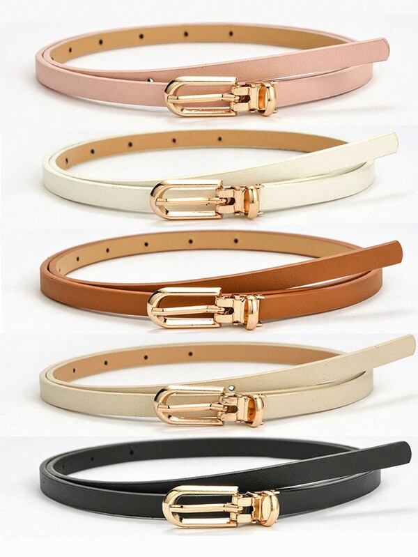 Women's Simple And Versatile Pin Buckle PU Skinny Belt Summer, School Fall, Autumn, Halloween