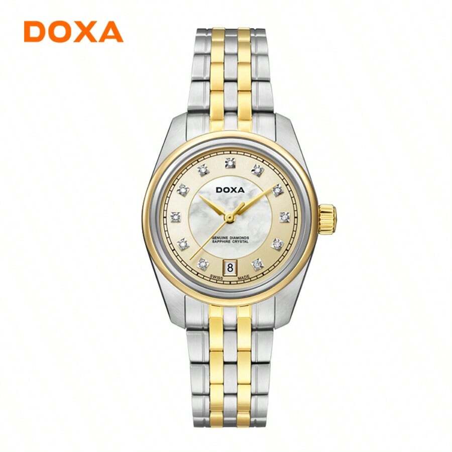 DOXA Ladies Watch Real Diamond Moment Independent Window Display Steel Band Watch Exquisite And Compact Swiss Watch D150TCM
