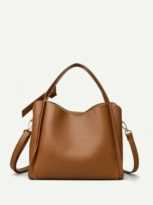 1個純色手提桶包，簡約的斜挎包，適合女性日常使用 - 棕色 - 查看 6