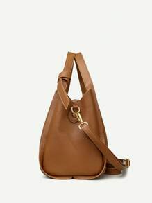 1個純色手提桶包，簡約的斜挎包，適合女性日常使用 - 棕色 - 查看 5