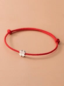 HuooNew 1 pièce Bracelet tressé en corde rouge avec charm trèfle simple en argent sterling 925, ajustable, convient pour un port quotidien