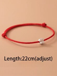 HuooNew 1 pièce Bracelet tressé en corde rouge avec charm trèfle simple en argent sterling 925, ajustable, convient pour un port quotidien
