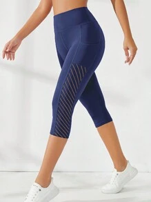 1 pieza Pantalones de yoga de longitud 7/8 para mujer con bolsillo y paneles de malla transpirables