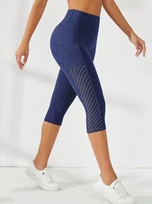 1 pieza Pantalones de yoga de longitud 7/8 para mujer con bolsillo y paneles de malla transpirables