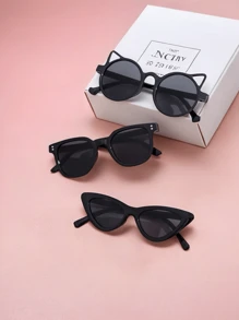 3 Pairs/Set Of Children's Vacation Fashionable Black Series Glasses, Suitable For Children Aged 3-12, Suitable For Daily Travel Glasses, Beach Vacations And Performance Shooting, And Is An Ideal Gift Choice For Children.