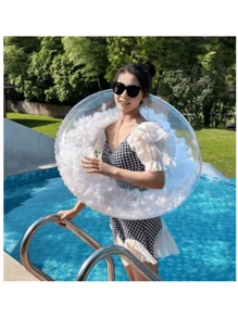 全新游泳圈，羽毛透明充氣游泳圈便攜式浮條適用於游泳池海灘派對