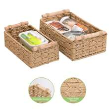 1pc Small Wicker Basket, Suitable For Home Organization And Storage, Kitchen And Bathroom Storage Basket With Handles, Bathroom Countertop Organizer, Kitchen Bathroom Bedroom Living Room Dorm Office Accessory, Home Decoration, Farmhouse Decor