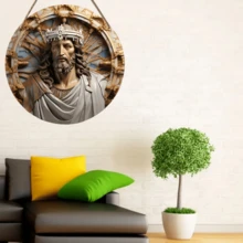 1入組圓形木製標誌，復古別致耶穌象徵，救世主象徵，花圈配件，基督教信徒禮物（20cm×20cm/8英寸×8英寸），牆面裝飾，房間裝飾，家居裝飾，門廊裝飾，農舍風格裝飾，辦公室裝飾 - 彩色 - 查看 4