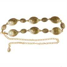 Silver & Gold Hollow Boho Style Chain Belt, Adjustable Fashion Metal Inlay Waist Belt For Women, Party Summer, School Fall, Autumn, Halloween