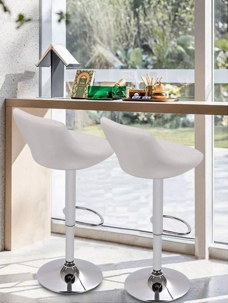 Counter Height Bar Stools Set Of 2 Swivel Stool Barstools Height Adjustable Bar Chairs With Back PU Leather Swivel Bar Stool Kitchen Counter Stools Dining Chairs - 白色 - 查看 1