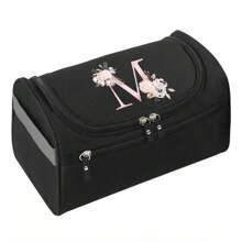 涤纶男士商务便携式收纳袋洗漱用品收纳袋女士旅行化妆包洗漱包化妆包邮轮必备字母图案洗漱包夏季旅行必备海滩度假假期学校用品宿舍必备返校 - 黑色 - 查看 15