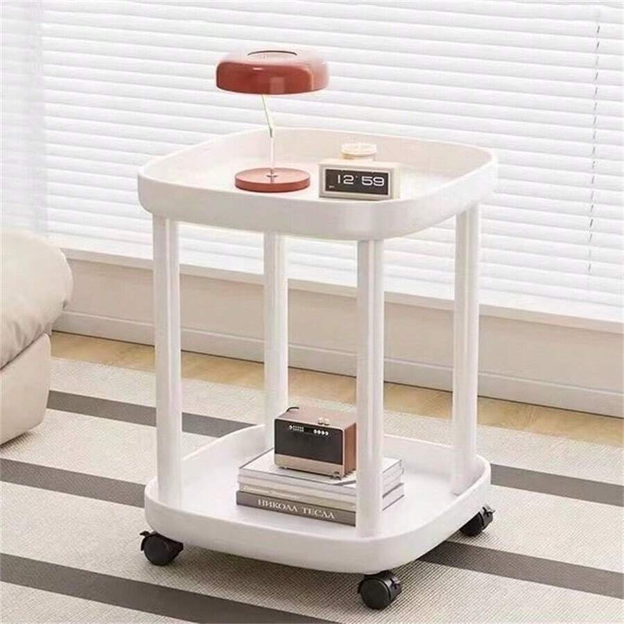1pc Small  Movable Storage Shelf, Bedside Table For Living Room/Bedroom - White - View 1