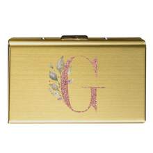 1 pieza Estuche de tarjeta delgado con diseño de iniciales de letra de A a Z en color oro rosa, cartera minimalista fina de metal de aluminio, organizador de tarjetas, tarjetero, billetera para hombres y mujeres, protector RFID