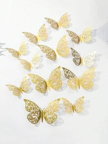24入/12入組3D幾何圖案蝴蝶造型紙牆貼紙，可用於裝飾、節慶和蛋糕裝飾 - 彩色 - 查看 10