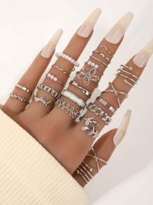 22 Personalized And Exaggerated Gold Twisted Wave Love Pattern Rings For Women's Joint Rings Set Party - Gold - View 15