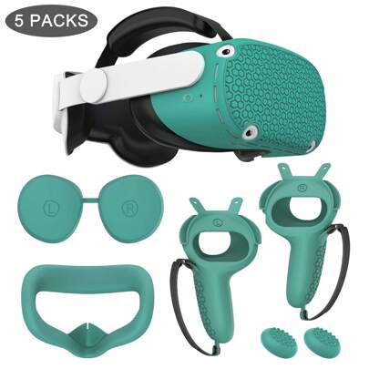 5 件装 Oculus Quest 2 硅胶套、Meta VR 保护套配件、多色软壳外壳、控制器手柄和面罩套装（绿色）、Quest 3s、Quest 2 控制器、Oculus 套装、Vr 套装、Meta Quest、Oculus、Vr 游戏、Quest 3s、Vr Quest 2