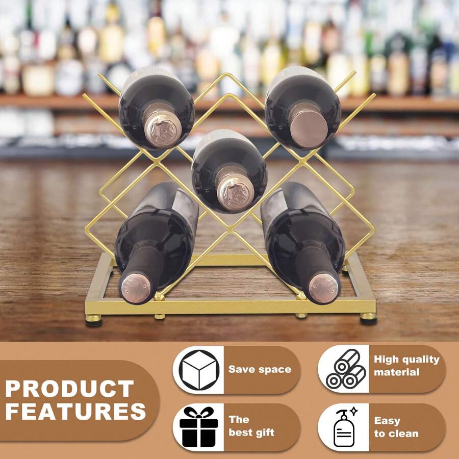 Countertop Wine Rack Iron Tabletop Wine Bottle Holder 5 Bottle Space