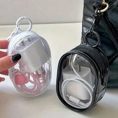 1PC Portable Mini Transparent Zipper Storage Bag, Compact Multifunctional Storage Bag, Headphone And Charger Case With Keychain, Transparent Travel Accessories For Travel Storage Bag,Makeup Bag,Cosmetic Bag,Vacation Organizer,Large Capacity Makeup Organizer Makeup Case, For Lipstick, Brush, Skincare, Mobile Phone, Coin, Small Items, For Home,Gift,Vacation And Festival Halloween Christmas Multifunctional Use,Boho Vibes