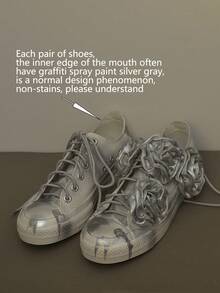 Giày vải canvas hoa vẽ tay bất đối xứng, giày thể thao thời trang thường ngày lưu hóa cổ thấp dành cho cả nam và nữ, giày đôi buộc dây họa tiết hoa thanh lịch, cỡ 44 - Bạc - Xem 4
